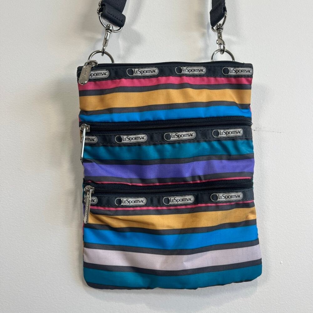 LeSportsac Kasey Crossbody Bag Multicolor 3 Zip Travel Purse Adjustable Strap